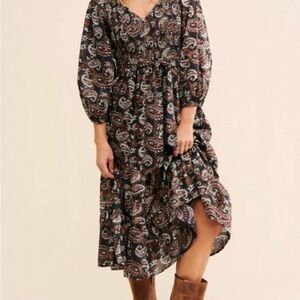 Cleobella Carly Paisley Smocked Midi Dress - Medium